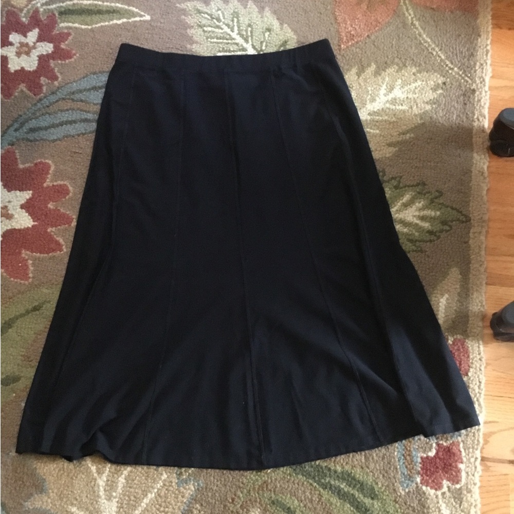 Vintage Eileen Fisher Viscose Nylon Spandex Black Elastic Waist A Line Skirt ~L
